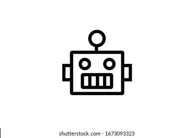 Bot icon. Chat bot icon concept. Cute smiling robot. Vector modern line character illustration isolated on white background. Outline robot sign design. Voice support service bot. Virtual online suppor