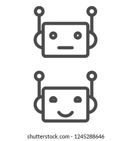 Bot icon. Chatbot icon concept. Cute smiling robot. Vector modern line character illustration isolated on white background. Outline robot sign design.