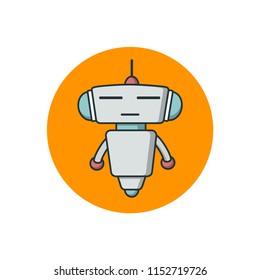 Bot icon. Chatbot icon. Cute Outline robot. Vector flat line cartoon illustration isolated on white background. Voice support service bot. Virtual online support.
