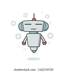 Bot icon. Chatbot icon. Cute Outline robot. Vector flat line cartoon illustration isolated on white background. Voice support service bot. Virtual online support.