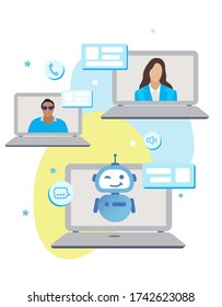 Icono de bot. Logotipo de robot. Chat Bot. Gráfico plano. Servicio al cliente. Comunicación en línea