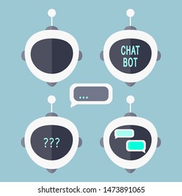 bot icon set. chatbot avatar. chat bot head with different emotions and symbols on face
