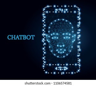 Bot icon, wireframe polygon concept. Chatbot icon mobile app. Abstract vector illustration with polygon, line, connecting dots. Polygonal low poly design. Virtual online voice support service bot.