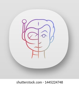 Bot impersonator app icon. Automated hacking. False identity. Robot imitator. Cybernetics. Artificial intelligence. UI/UX user interface. Web or mobile applications. Vector isolated illustrations