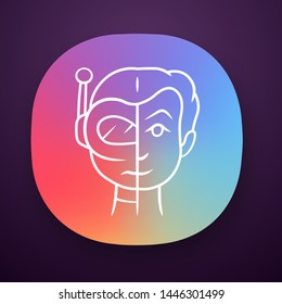 Bot impersonator app icon. Automated hacking. False identity. Robot imitator. Cybernetics. Artificial intelligence. UI/UX user interface. Web or mobile application. Vector isolated illustration