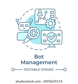 Bot management soft blue concept icon. Online threat, api. Web application security. Round shape line illustration. Abstract idea. Graphic design. Easy to use in infographic, presentation