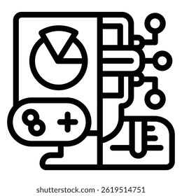 Bot player with joystick line icon, neural network concept. Vector graphics. Game program, data sign on white background, style mobile or design