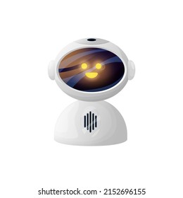 Bot robot or chatbot virtual online assistant with kind smiling face isolated customer service support character. Vector internet consultant, chat bot digital smart assistance helper, glowing eyes