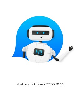 The Bot says hello to users. Welcome to the ChatBot. Online consultation. Vector illustration.