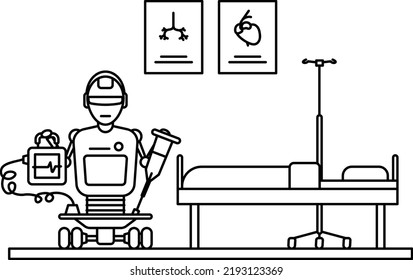 bot with walking sticks and ecg machine vector icon design, Robotic medicine symbol, Healthcare Scene Sign, Innovation Artificial Intelligence Works in Modern Clinic stock, Teleoperated robots Concept