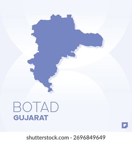Mapa del distrito de Botad, Gujarat, India - Esquema de Vector editable.