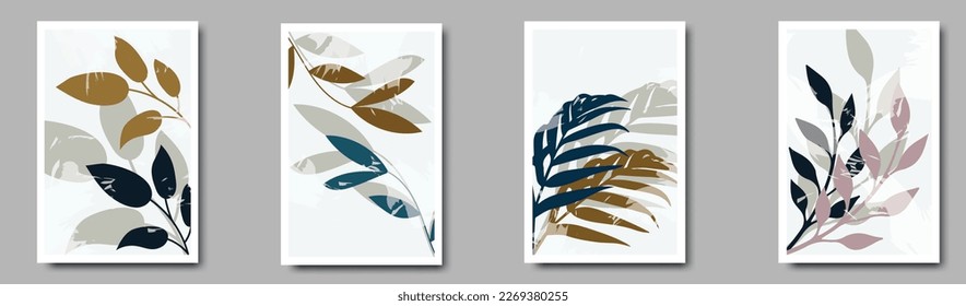 Botani entdecken seni vektor Set. Dedaunan garis seni mengambar an bentuk abstrak.