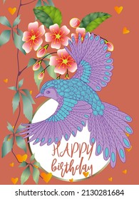 Botanic card with dandelions and bird. Spring ornament concept. Floral poster, invite. Vector layout decorative greeting card or invitation design background. Romantic design.