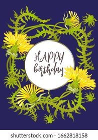 Botanic card with dandelions and cherry flowers. Spring ornament concept. Floral poster, invite. Vector layout decorative greeting card or invitation design background. Romantic design.