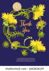 Botanic card with dandelions and cherry flowers. Spring ornament concept. Floral poster, invite. Vector layout decorative greeting card or invitation design background. Romantic design.