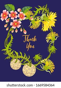 Tarjeta botánica con leones y flores de cerezo. Concepto de adorno de primavera. Afiche floral, invitar. Diseño de vectores tarjeta decorativa de bienvenida o fondo de diseño de invitación. Diseño romántico.