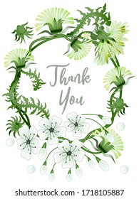Botanic card with dandelions and cherry flowers. Spring ornament concept. Floral poster, invite. Vector layout decorative greeting card or invitation design background. Romantic design.