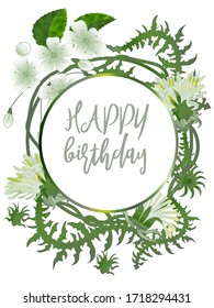 Tarjeta botánica con leones y flores de cerezo. Concepto de adorno de primavera. Afiche floral, invitar. Diseño de vectores tarjeta decorativa de bienvenida o fondo de diseño de invitación. Diseño romántico.