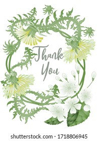 Botanic card with dandelions and cherry flowers. Spring ornament concept. Floral poster, invite. Vector layout decorative greeting card or invitation design background. Romantic design.