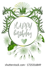 Botanic card with dandelions and cherry flowers. Spring ornament concept. Floral poster, invite. Vector layout decorative greeting card or invitation design background. Romantic design.
