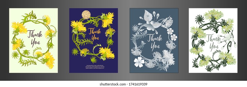 Botanic card with dandelions and cherry flowers. Spring ornament concept. Floral poster, invite. Vector layout decorative greeting card or invitation design background. Romantic design.