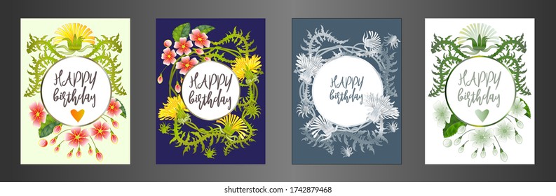 Tarjeta botánica con leones y flores de cerezo. Concepto de adorno de primavera. Afiche floral, invitación. Diseño de vectores tarjeta de bienvenida decorativa o fondo de diseño de invitación. Diseño romántico.
