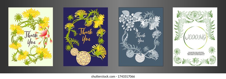 Botanic card with dandelions and cherry flowers. Spring ornament concept. Floral poster, invite. Vector Romantic design.