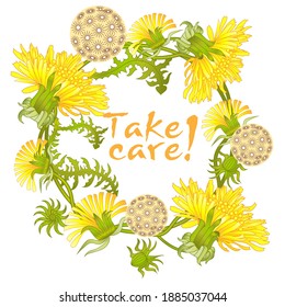 Botanic card with dandelions and cherry flowers. Spring ornament concept. Floral poster, invite. Vector layout decorative greeting card or invitation design background. Romantic design.