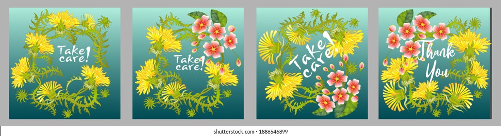 Tarjeta botánica con leones y flores de cerezo. Concepto de adorno de primavera. Afiche floral, invitación. Diseño de vectores tarjeta de bienvenida decorativa o fondo de diseño de invitación. Diseño romántico.