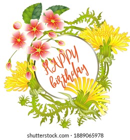 Tarjeta botánica con leones y flores de cerezo. Concepto de adorno de primavera. Afiche floral, invitación. Diseño de vectores tarjeta de bienvenida decorativa o fondo de diseño de invitación. Diseño romántico.