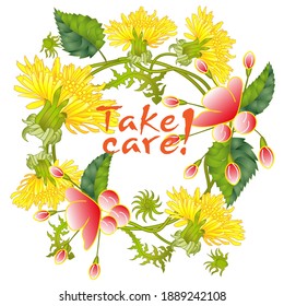 Tarjeta botánica con leones y flores de cerezo. Concepto de adorno de primavera. Afiche floral, invitación. Diseño de vectores tarjeta de bienvenida decorativa o fondo de diseño de invitación. Diseño romántico.