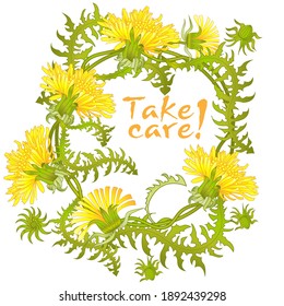 Botanic card with dandelions and cherry flowers. Spring ornament concept. Floral poster, invite. Vector layout decorative greeting card or invitation design background. Romantic design.