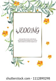 Botanic card with leaf, flowers. Spring ornament concept. Floral poster, invite. Vector layout decorative greeting card or invitation design background. Hand drawn illustration