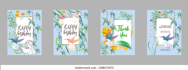 Botanic card with leaves, flowers, image of an angel. Spring ornament concept. Floral poster, invite. Vector layout decorative greeting card or invitation design background. Hand drawn illustration