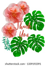 Botanic card with leaves, flowers. Spring ornament concept. Floral poster, invite. Vector layout decorative greeting card or invitation design background. Hand drawn illustration