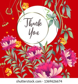 Botanic card with leaves, flowers. Spring ornament concept. Floral poster, invite. Vector layout decorative greeting card or invitation design background. Hand drawn illustration