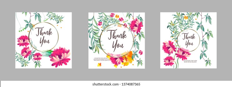 Botanic card with leaves, flowers. Spring ornament concept. Floral poster, invite. Vector layout decorative greeting card or invitation design background. Hand drawn illustration