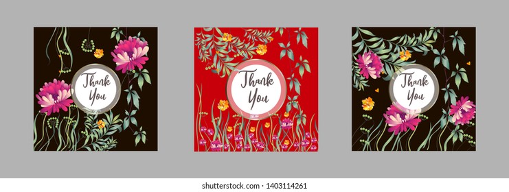 Botanic card with leaves, flowers. Spring ornament concept. Floral poster, invite. Vector layout decorative greeting card or invitation design background. Hand drawn illustration