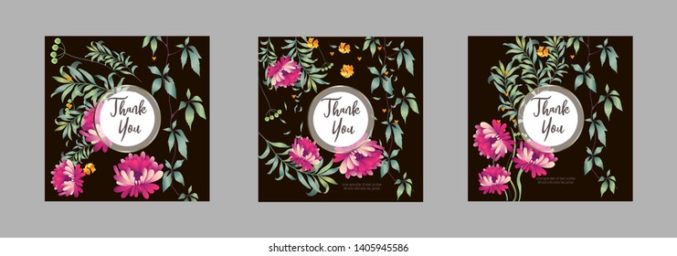 Botanic card with leaves, flowers. Spring ornament concept. Floral poster, invite. Vector layout decorative greeting card or invitation design background. Hand drawn illustration