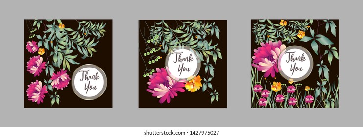 Botanic card with leaves, flowers. Spring ornament concept. Floral poster, invite. Vector layout decorative greeting card or invitation design background. Hand drawn illustration