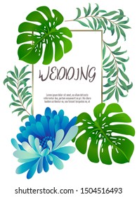 Botanic card with leaves, flowers. Spring ornament concept. Floral poster, invite. Vector layout decorative greeting card or invitation design background. Hand drawn illustration
