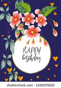Botanic card with leaves, flowers. Spring ornament concept. Floral poster, invite. Vector layout decorative greeting card or invitation design background. Hand drawn illustration