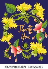 Tarjeta botánica con hojas, flores. Concepto de adorno de primavera. Afiche floral, invitar. Diseño de vectores tarjeta decorativa de bienvenida o fondo de diseño de invitación. Ilustración dibujada a mano