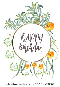 Botanic card with monstera leaf, flowers. Spring ornament concept. Floral poster, invite. Vector layout decorative greeting card or invitation design background. Hand drawn illustration