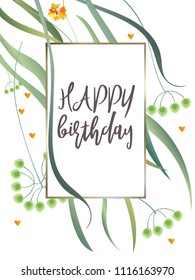 Botanic card with monstera leaf, flowers. Spring ornament concept. Floral poster, invite. Vector layout decorative greeting card or invitation design background. Hand drawn illustration