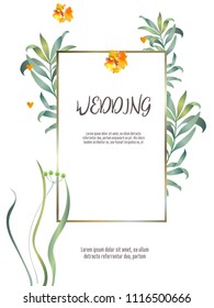 Botanic card with monstera leaf, flowers. Spring ornament concept. Floral poster, invite. Vector layout decorative greeting card or invitation design background. Hand drawn illustration