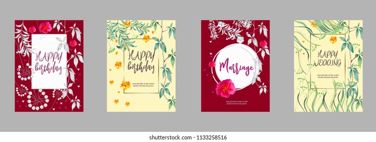 Botanic card with monstera leaf, flowers. Spring ornament concept. Floral poster, invite. Vector layout decorative greeting card or invitation design background. Hand drawn illustration