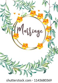 Botanic card with monstera leaf, flowers. Spring ornament concept. Floral poster, invite. Vector layout decorative greeting card or invitation design background. Hand drawn illustration