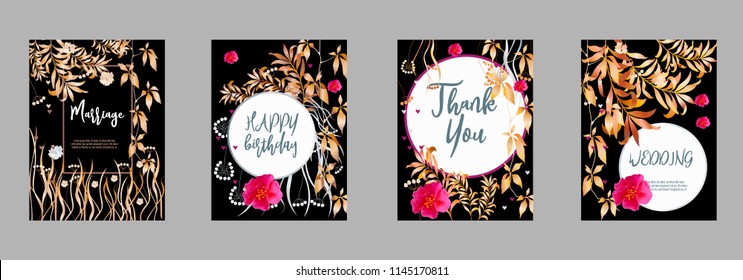 Botanic card with monstera leaf, flowers. Spring ornament concept. Floral poster, invite. Vector layout decorative greeting card or invitation design background. Hand drawn illustration