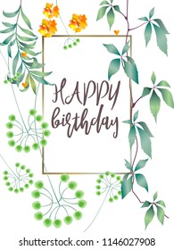 Botanic card with monstera leaf, flowers. Spring ornament concept. Floral poster, invite. Vector layout decorative greeting card or invitation design background. Hand drawn illustration